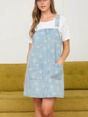 Dandelion Washed Denim Overall Mini Dress